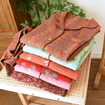 Γυναικείο σετ πυτζάμα από βαμβάκι με ζακάρτ ύφανση, μακριά μανίκια και παντελόνια