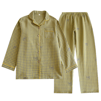 Γυναικείο σετ πυτζάμα από βαμβάκι με ζακάρτ ύφανση, μακριά μανίκια και παντελόνια