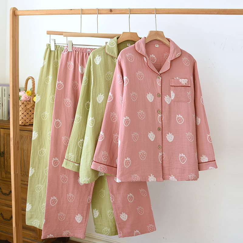 Γυναικείο σετ πυτζάμα από βαμβάκι με ζακάρτ ύφανση, μακριά μανίκια και παντελόνια