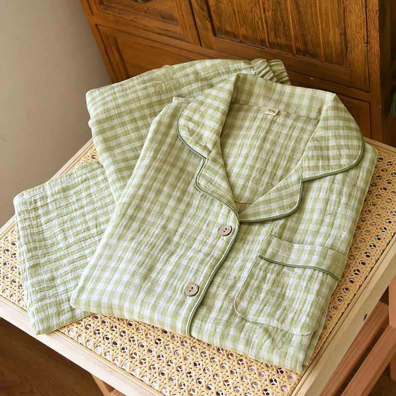 Γυναικείο σετ πυτζάμα από βαμβάκι με ζακάρτ ύφανση, μακριά μανίκια και παντελόνια