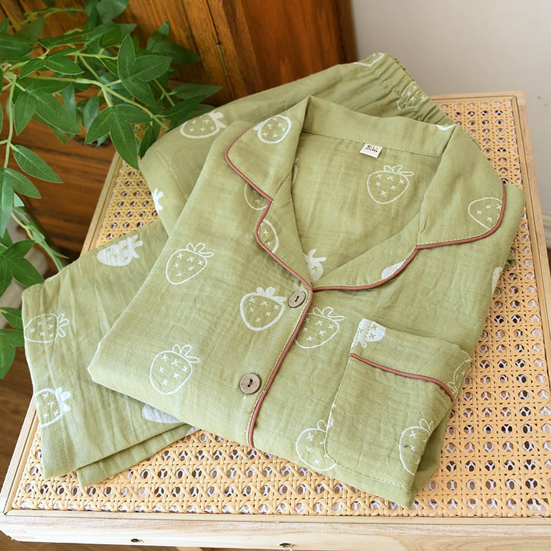 Γυναικείο σετ πυτζάμα από βαμβάκι με ζακάρτ ύφανση, μακριά μανίκια και παντελόνια