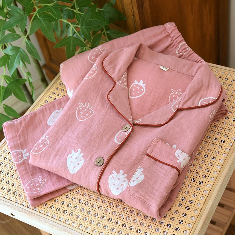 Γυναικείο σετ πυτζάμα από βαμβάκι με ζακάρτ ύφανση, μακριά μανίκια και παντελόνια