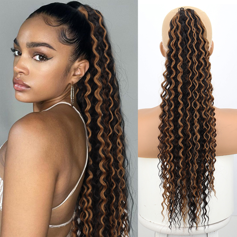 Ponytail perika s vodnim valovima i kovrčama, vlakna otporna na visoke temperature, model PT120, mehanička izrada