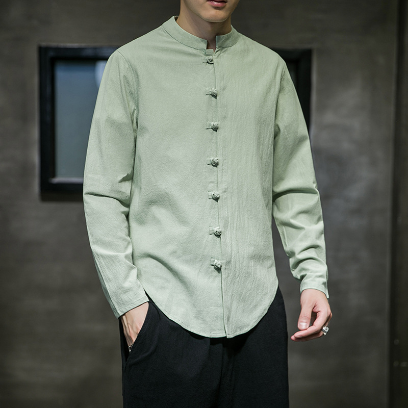 Πουκάμισο κινεζικού στυλ με γιακά-στάση, κουμπιά με κόμπους, μακριά μανίκια, βαμβακερό ύφασμα