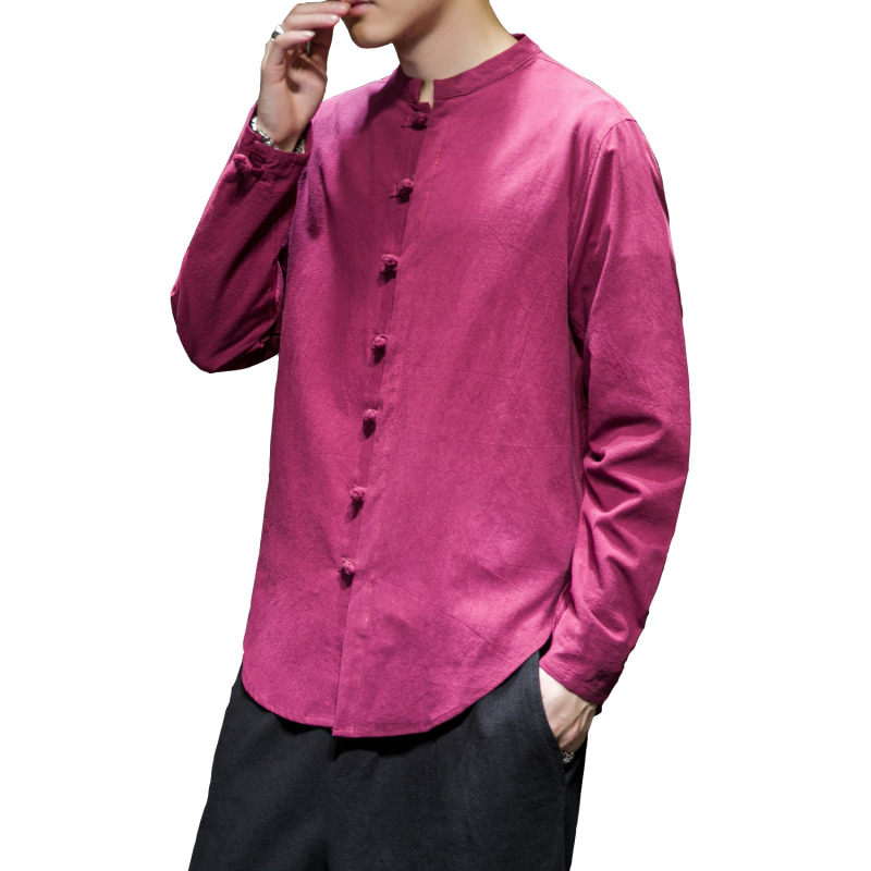 Πουκάμισο κινεζικού στυλ με γιακά-στάση, κουμπιά με κόμπους, μακριά μανίκια, βαμβακερό ύφασμα