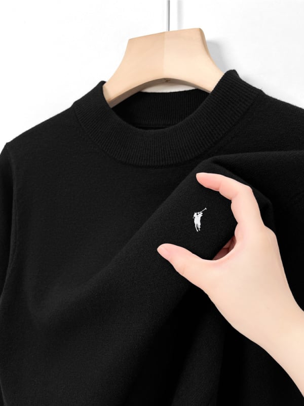 100% gyapjú férfi pulóver, félmagas gallér, üzleti stílusú, testhez álló szabás, hosszú ujjú