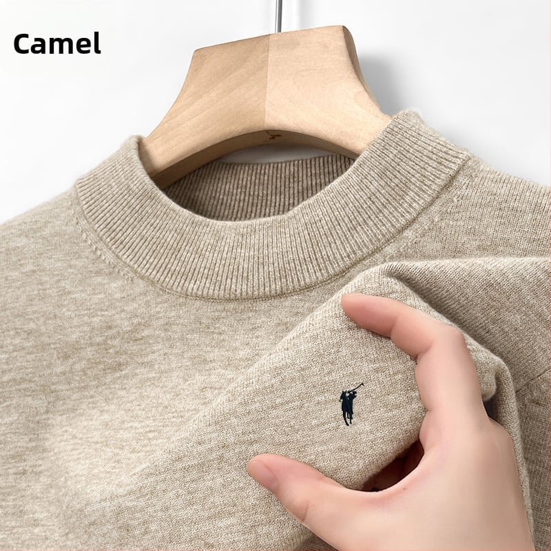 100% gyapjú férfi pulóver, félmagas gallér, üzleti stílusú, testhez álló szabás, hosszú ujjú