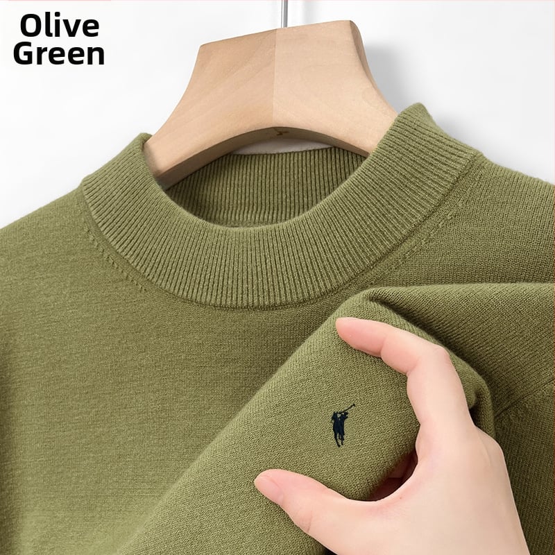 100% gyapjú férfi pulóver, félmagas gallér, üzleti stílusú, testhez álló szabás, hosszú ujjú