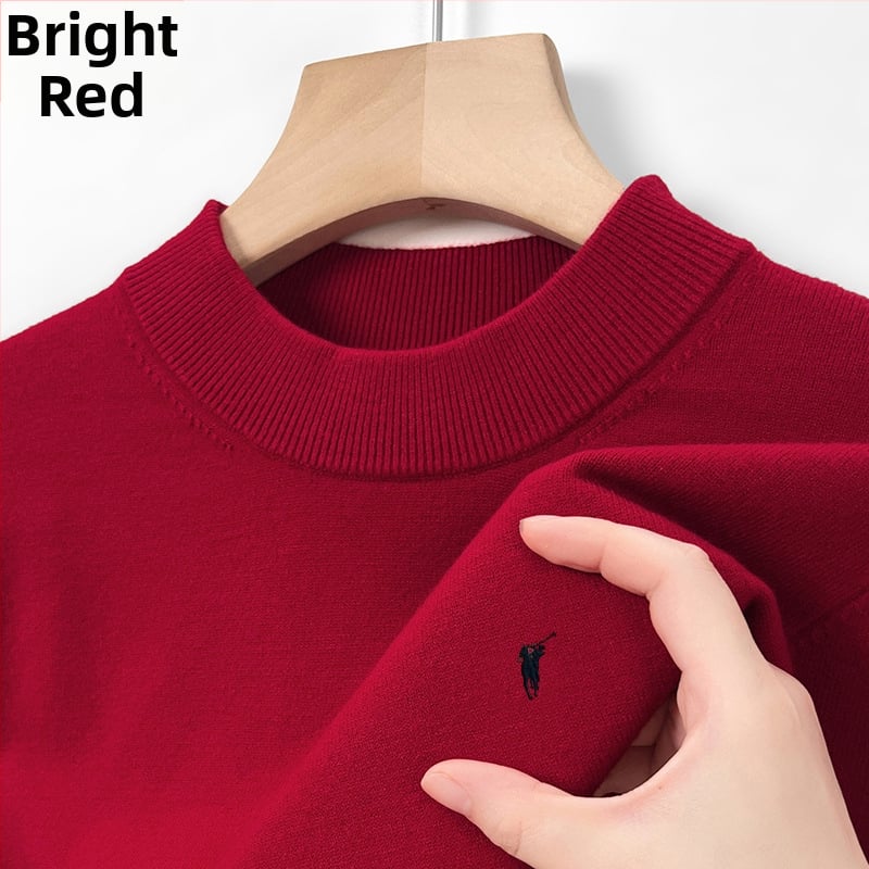 100% gyapjú férfi pulóver, félmagas gallér, üzleti stílusú, testhez álló szabás, hosszú ujjú