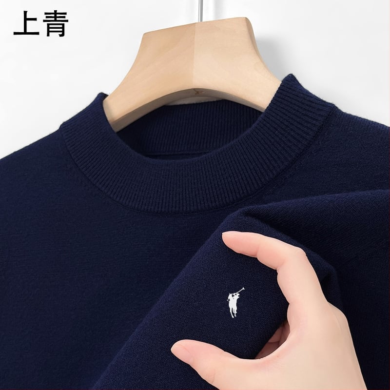 100% gyapjú férfi pulóver, félmagas gallér, üzleti stílusú, testhez álló szabás, hosszú ujjú