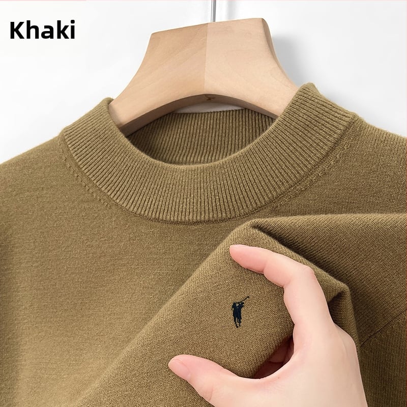 100% gyapjú férfi pulóver, félmagas gallér, üzleti stílusú, testhez álló szabás, hosszú ujjú