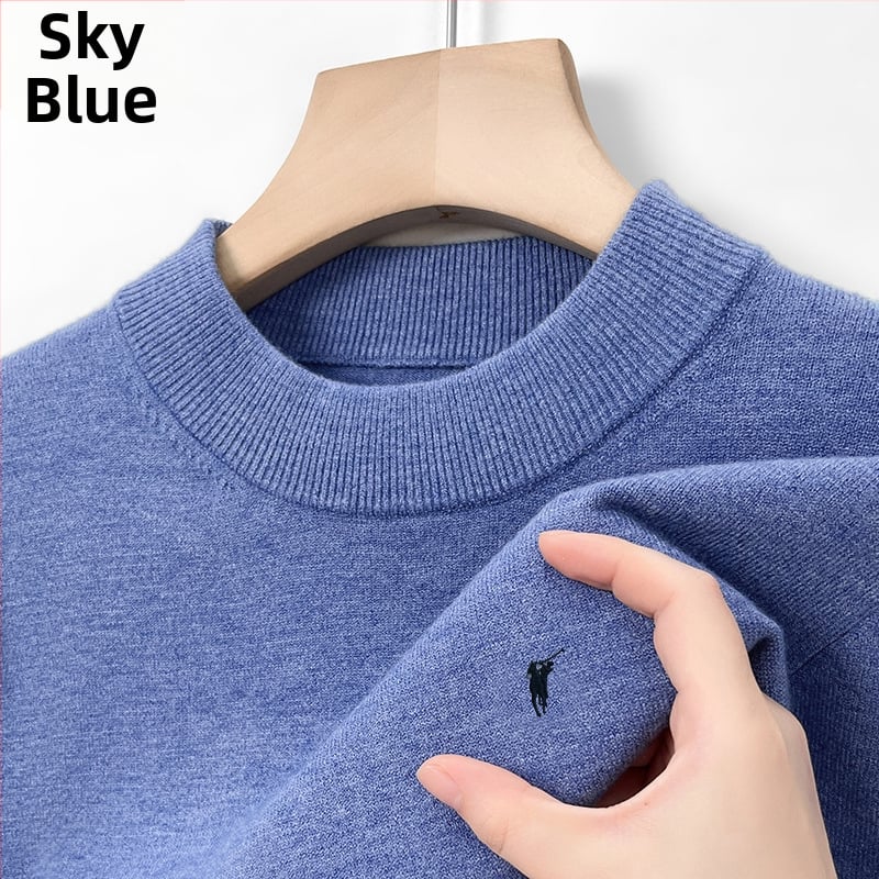 100% gyapjú férfi pulóver, félmagas gallér, üzleti stílusú, testhez álló szabás, hosszú ujjú