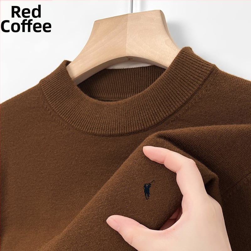 100% gyapjú férfi pulóver, félmagas gallér, üzleti stílusú, testhez álló szabás, hosszú ujjú