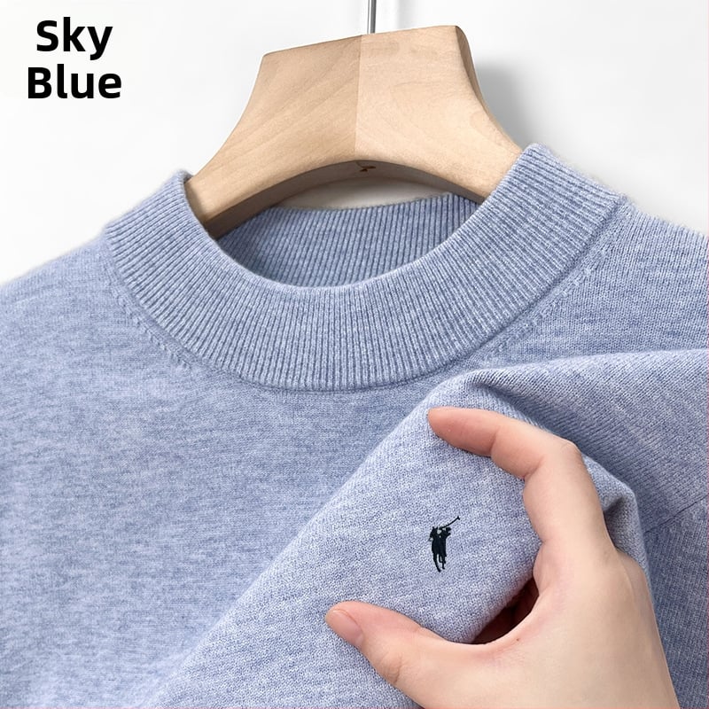 100% gyapjú férfi pulóver, félmagas gallér, üzleti stílusú, testhez álló szabás, hosszú ujjú