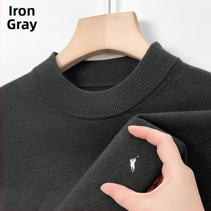 100% gyapjú férfi pulóver, félmagas gallér, üzleti stílusú, testhez álló szabás, hosszú ujjú