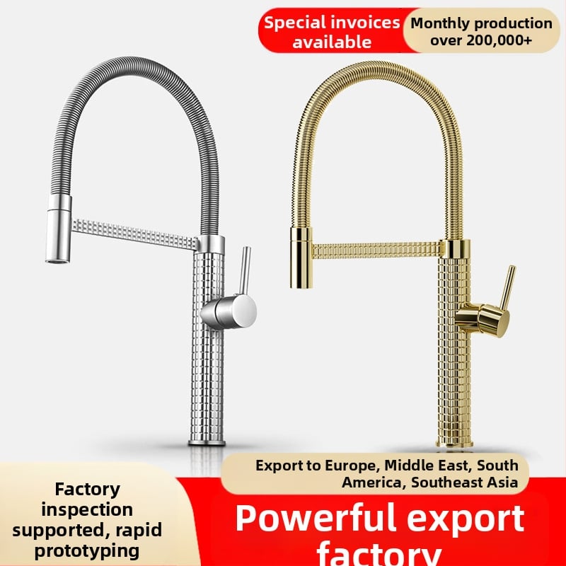 Meďový kuchynský mixér s vysúvacím otočným postrekovačom, keramický ventil s keramickým diskom, model CY005, vstupy G1/2, 3/8, 9/16, elektroplakovaný povrch