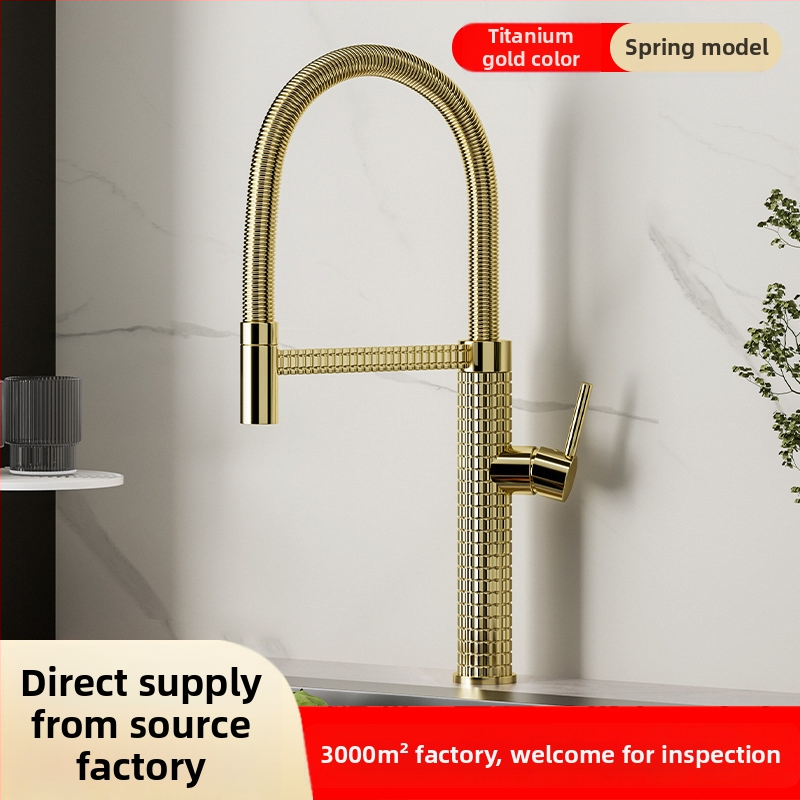 Meďový kuchynský mixér s vysúvacím otočným postrekovačom, keramický ventil s keramickým diskom, model CY005, vstupy G1/2, 3/8, 9/16, elektroplakovaný povrch