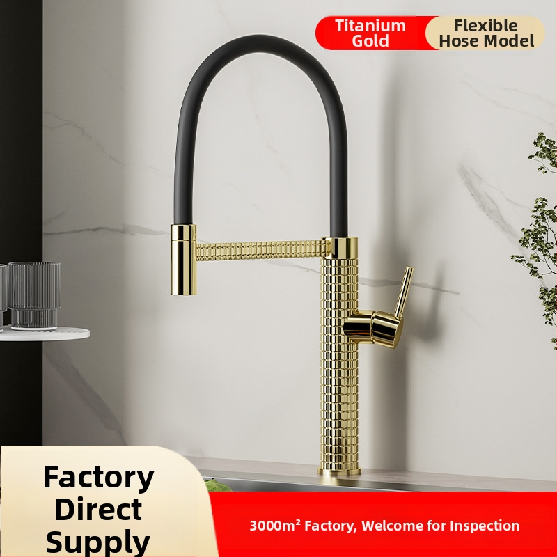 Meďový kuchynský mixér s vysúvacím otočným postrekovačom, keramický ventil s keramickým diskom, model CY005, vstupy G1/2, 3/8, 9/16, elektroplakovaný povrch