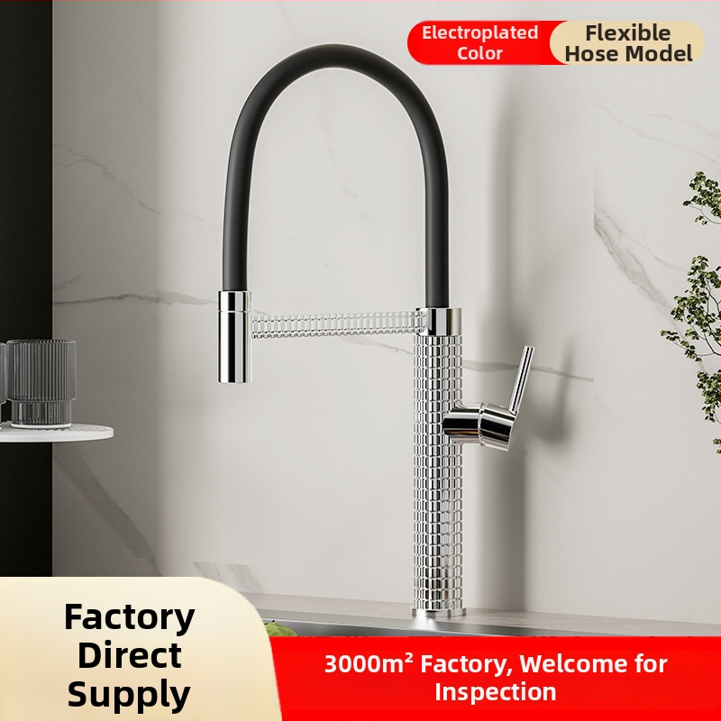 Meďový kuchynský mixér s vysúvacím otočným postrekovačom, keramický ventil s keramickým diskom, model CY005, vstupy G1/2, 3/8, 9/16, elektroplakovaný povrch