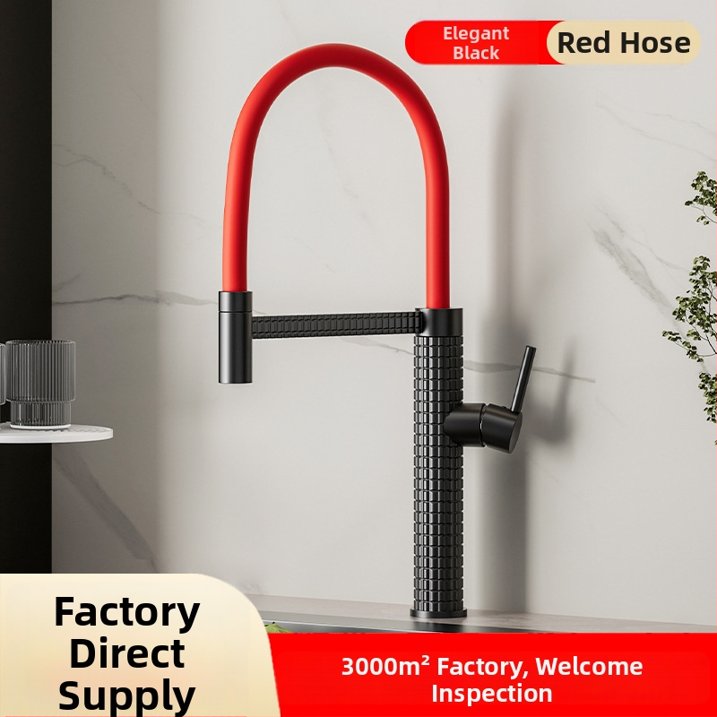 Meďový kuchynský mixér s vysúvacím otočným postrekovačom, keramický ventil s keramickým diskom, model CY005, vstupy G1/2, 3/8, 9/16, elektroplakovaný povrch