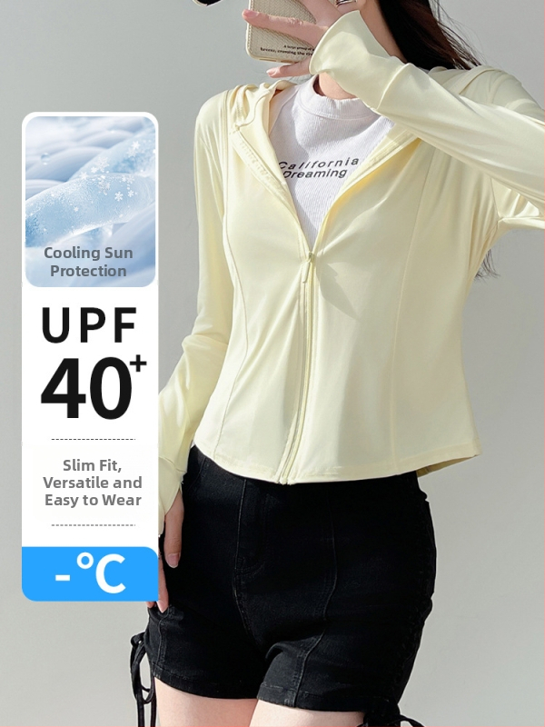 Dámske ice silk bunda na slnečnú ochranu UPF40+, štýl slim, dĺžka 50-65 cm, polyester 80-90% s elastanom