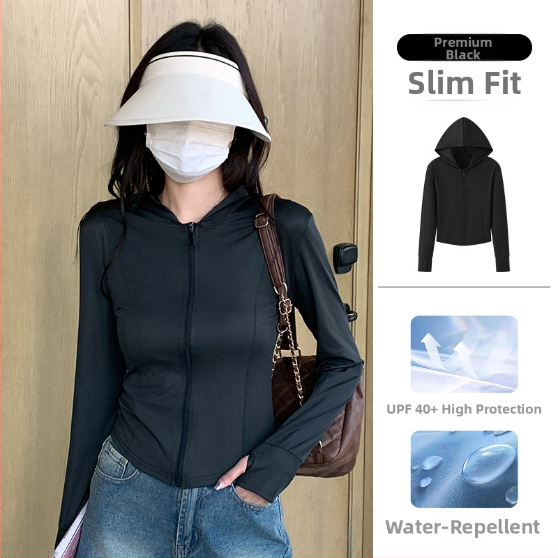 Sacou pentru femei din ice silk, protecție solară UPF40+, croială slim, lungime 50-65 cm, poliester 80-90% cu elastan