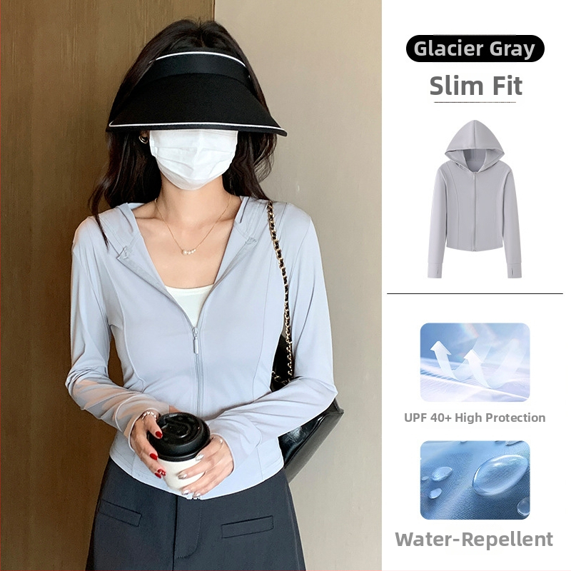 Sacou pentru femei din ice silk, protecție solară UPF40+, croială slim, lungime 50-65 cm, poliester 80-90% cu elastan