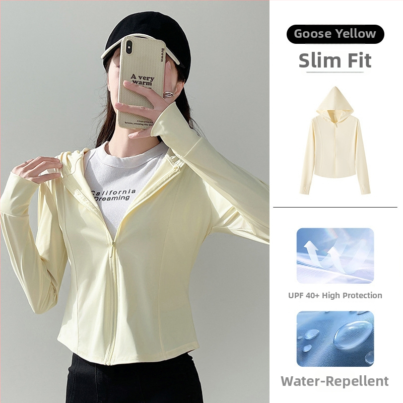 Sacou pentru femei din ice silk, protecție solară UPF40+, croială slim, lungime 50-65 cm, poliester 80-90% cu elastan