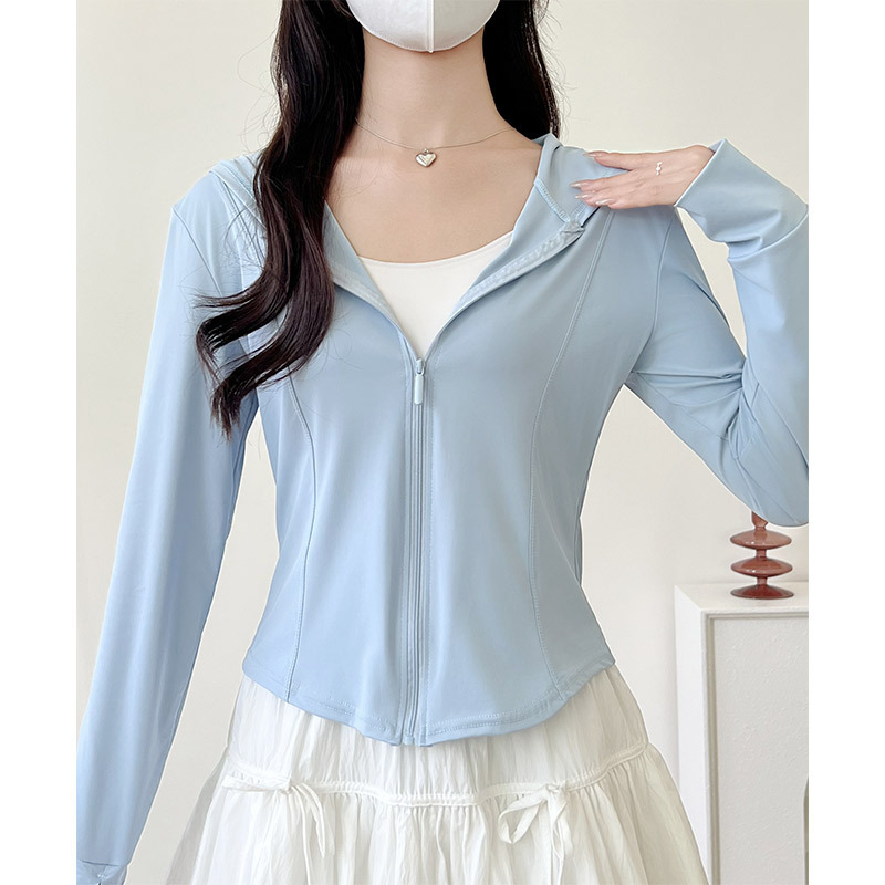 Sacou pentru femei din ice silk, protecție solară UPF40+, croială slim, lungime 50-65 cm, poliester 80-90% cu elastan