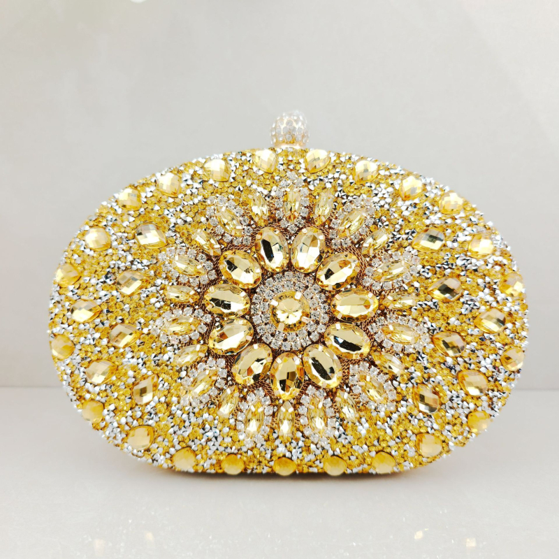 Estélyi crossbody táska fém lánccal, PU bőr, ovális alak, kapcsos záródás, telefon zseb