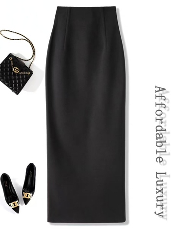 Midi sukňa z vlneného materiálu, vysoký pás, priliehavý strih, jednofarebná, polyester 80–90%, jeseň 2025