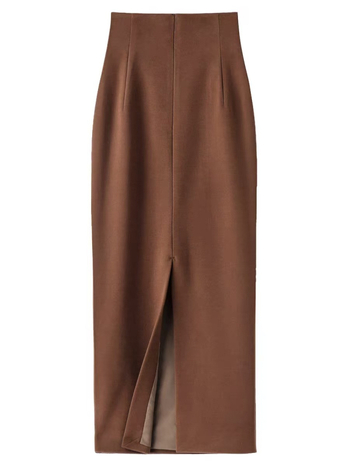 Midi sukňa z vlneného materiálu, vysoký pás, priliehavý strih, jednofarebná, polyester 80–90%, jeseň 2025