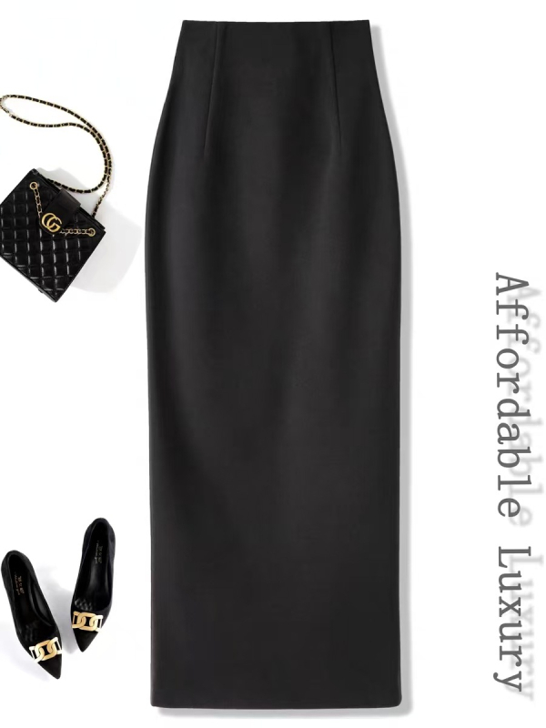 Midi sukňa z vlneného materiálu, vysoký pás, priliehavý strih, jednofarebná, polyester 80–90%, jeseň 2025