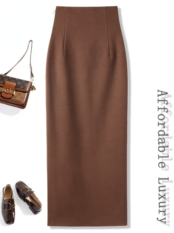 Midi sukňa z vlneného materiálu, vysoký pás, priliehavý strih, jednofarebná, polyester 80–90%, jeseň 2025