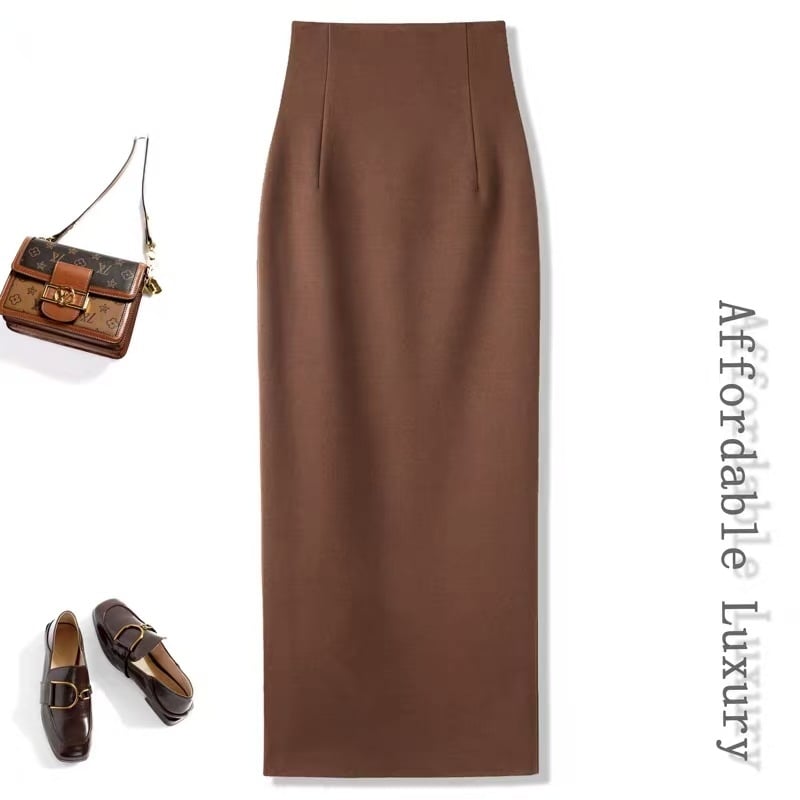 Midi sukňa z vlneného materiálu, vysoký pás, priliehavý strih, jednofarebná, polyester 80–90%, jeseň 2025