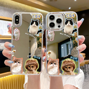 Калъф за iPhone с котешка тематика – карикатурен дизайн и огледално покритие (изработен от TPU; персонализируем; удароустойчив; устойчив на износ; устойчив на падане)