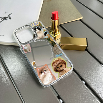 Калъф за iPhone с котешка тематика – карикатурен дизайн и огледално покритие (изработен от TPU; персонализируем; удароустойчив; устойчив на износ; устойчив на падане)