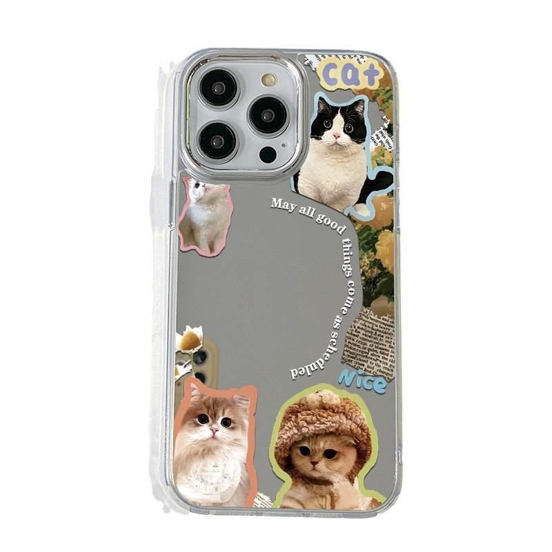 Калъф за iPhone с котешка тематика – карикатурен дизайн и огледално покритие (изработен от TPU; персонализируем; удароустойчив; устойчив на износ; устойчив на падане)