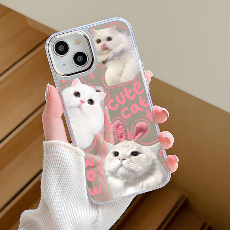 Калъф за iPhone с котешка тематика – карикатурен дизайн и огледално покритие (изработен от TPU; персонализируем; удароустойчив; устойчив на износ; устойчив на падане)