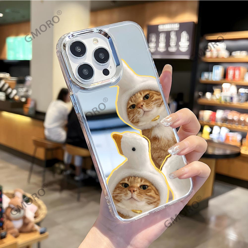 Калъф за iPhone с котешка тематика – карикатурен дизайн и огледално покритие (изработен от TPU; персонализируем; удароустойчив; устойчив на износ; устойчив на падане)