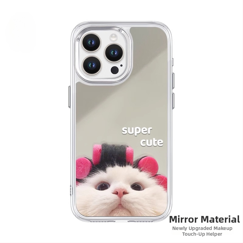 Pouzdro na iPhone s motívom mačky – karikatúrny dizajn a zrkadlový povrch (TPU; prispôsobiteľné; nárazuvzdorné; odolné voči opotrebeniu; pádom)