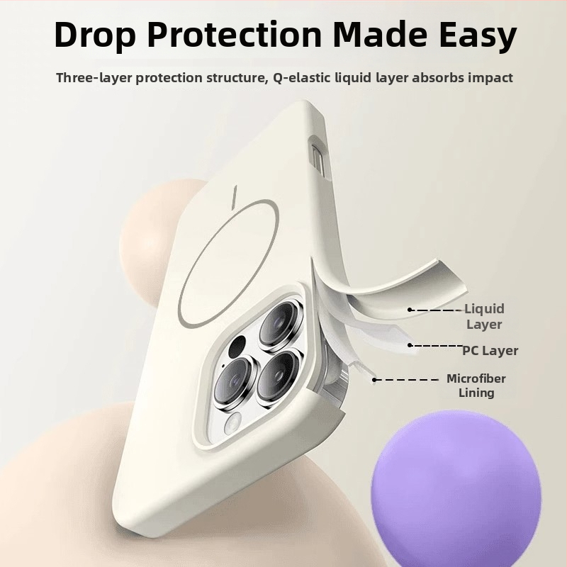 Кейс от течен силикон за iPhone 11–14 серия с магнитно задържане, удароустойчив, разсейване на топлината, антиотпечатъци, спрей покритие