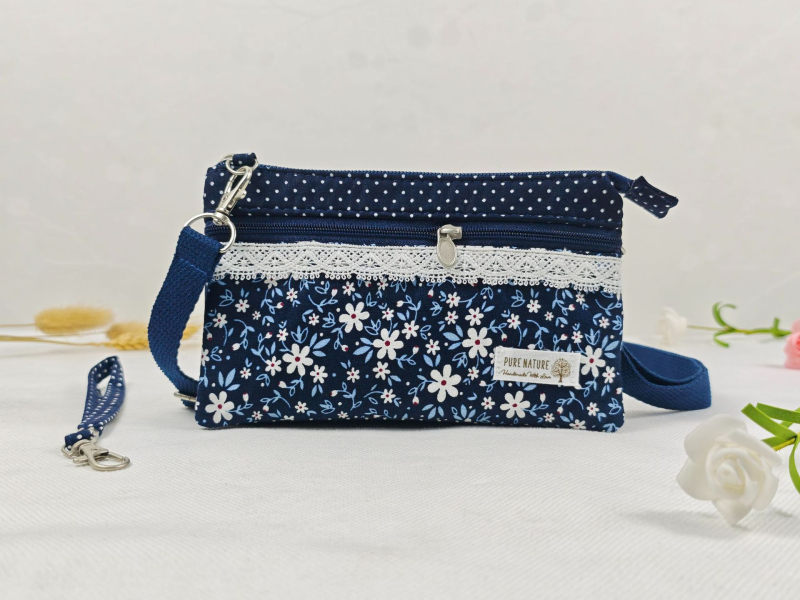 Pamukova crossbody torba za slobodno vrijeme, vodoravni kvadratni oblik, zatvarač, džep za telefon