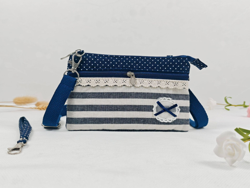Pamukova crossbody torba za slobodno vrijeme, vodoravni kvadratni oblik, zatvarač, džep za telefon