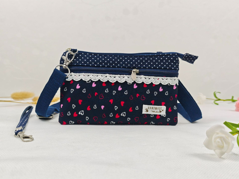 Pamukova crossbody torba za slobodno vrijeme, vodoravni kvadratni oblik, zatvarač, džep za telefon