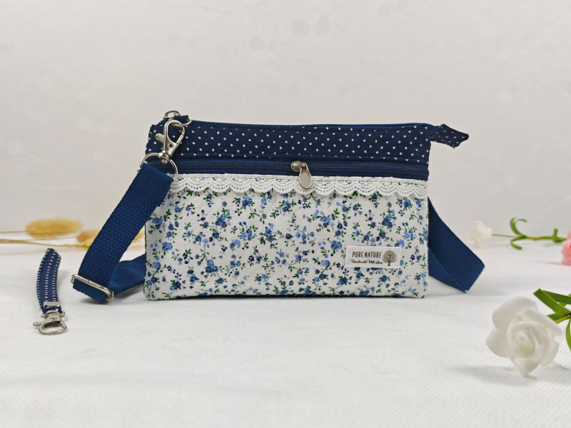 Pamukova crossbody torba za slobodno vrijeme, vodoravni kvadratni oblik, zatvarač, džep za telefon
