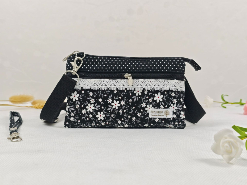 Pamukova crossbody torba za slobodno vrijeme, vodoravni kvadratni oblik, zatvarač, džep za telefon
