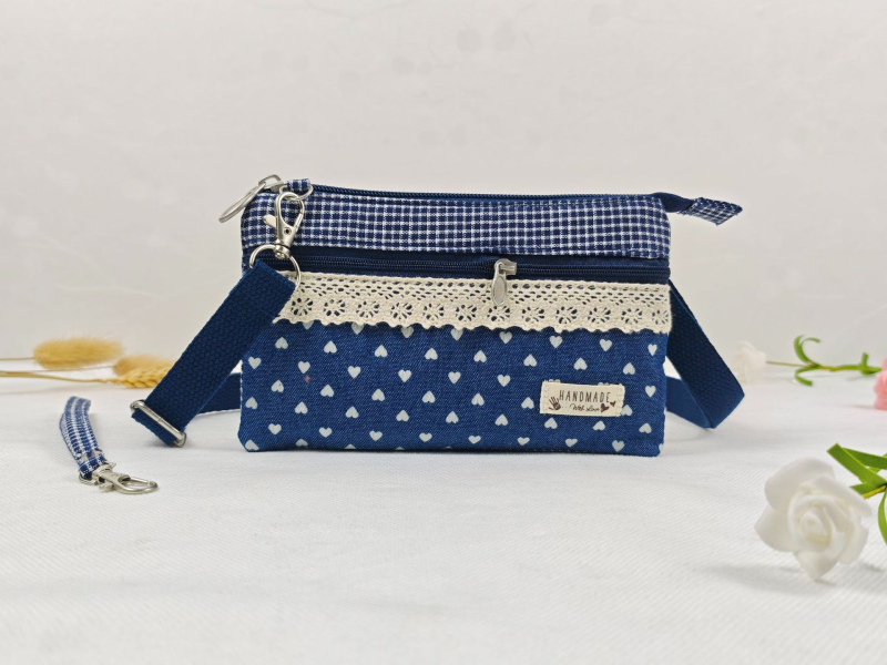 Pamukova crossbody torba za slobodno vrijeme, vodoravni kvadratni oblik, zatvarač, džep za telefon