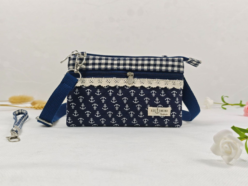 Pamukova crossbody torba za slobodno vrijeme, vodoravni kvadratni oblik, zatvarač, džep za telefon