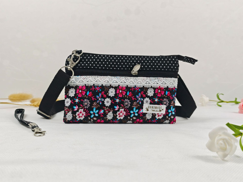 Pamukova crossbody torba za slobodno vrijeme, vodoravni kvadratni oblik, zatvarač, džep za telefon
